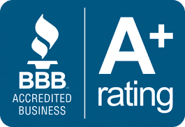 BBB Accredited Business logo showing an A+ rating on a blue background.